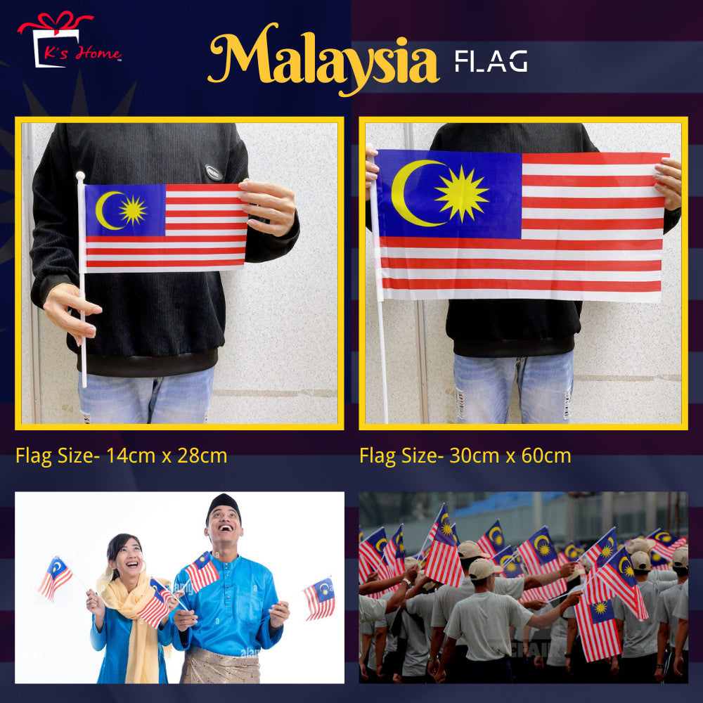 Bendera Malaysia Flag (Polyester) Banting Flag 12pcs Hand Flag 2 Size Malaysia Car Flag Motor Basikal Bendera