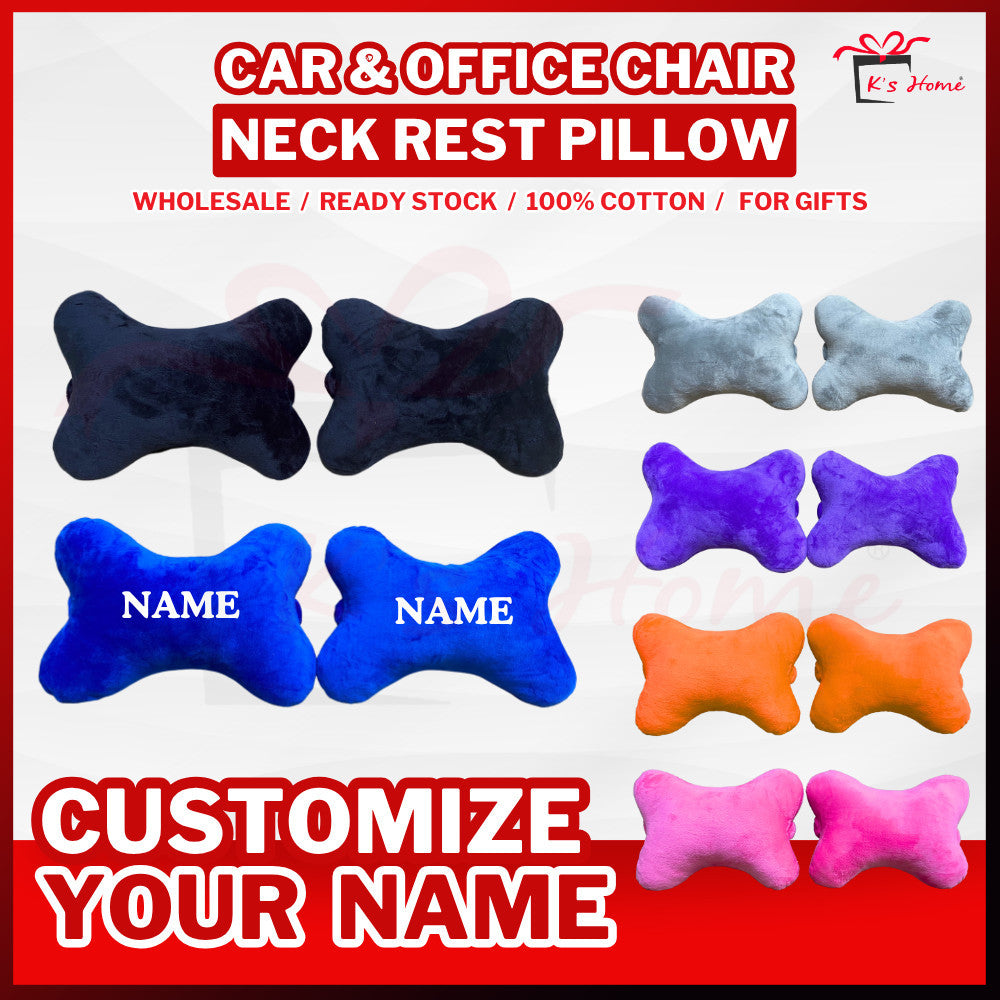2pcs Pillow Neckrest Pillow Car Pillow Chair Pillow Colourful Pillow Add On name Neckrest Pillow Bantal Nama