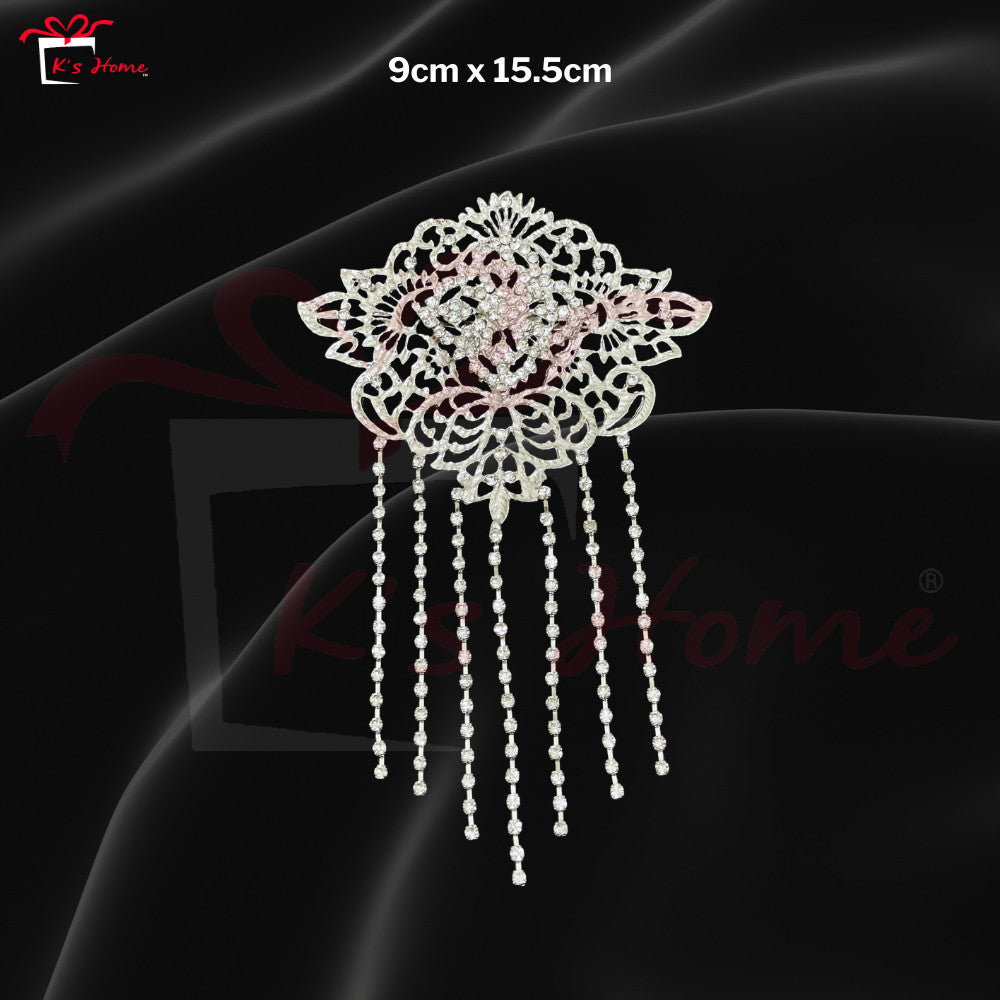 Kerongsang Rantai Panjang Alloy Diamond – Kebaya / Baju Kurung Brooch Hiasan Pengantin Perkahwinan
