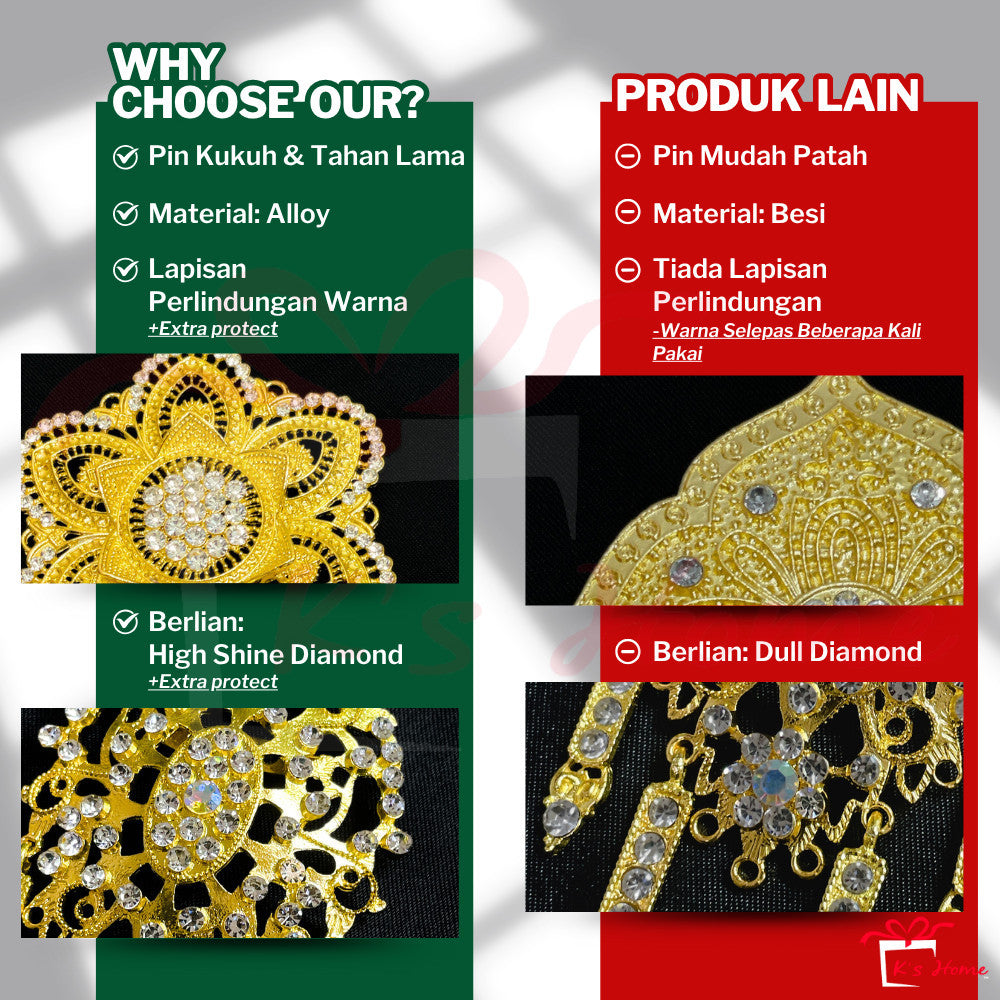 Kerongsang Rantai Panjang Alloy Diamond – Kebaya / Baju Kurung Brooch Hiasan Pengantin Perkahwinan