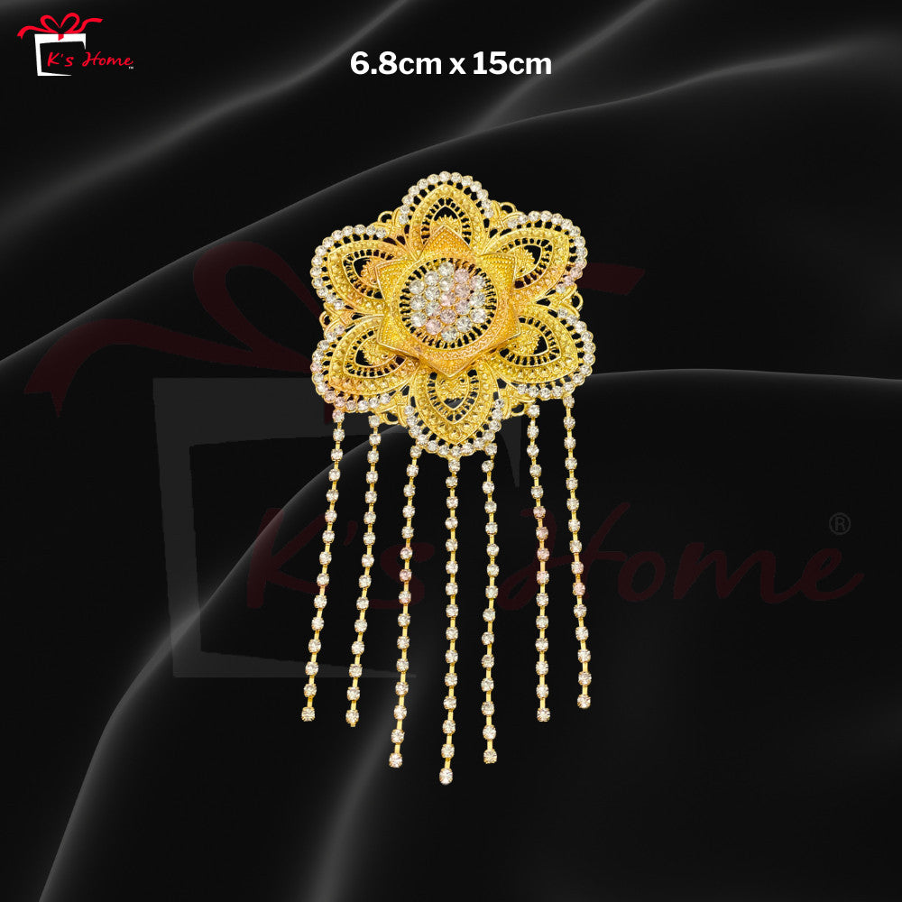 Kerongsang Rantai Panjang Alloy Diamond – Kebaya / Baju Kurung Brooch Hiasan Pengantin Perkahwinan