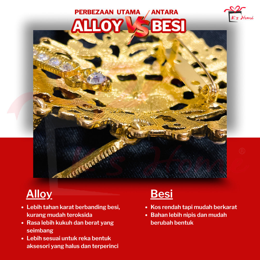Kerongsang Rantai Panjang Alloy Diamond – Kebaya / Baju Kurung Brooch Hiasan Pengantin Perkahwinan