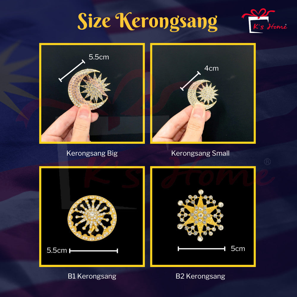 Kerongsang Bulan Bintang Diamond Pin Tudung Songkok Badge Merdeka Majlis Gold Silver Full Bright