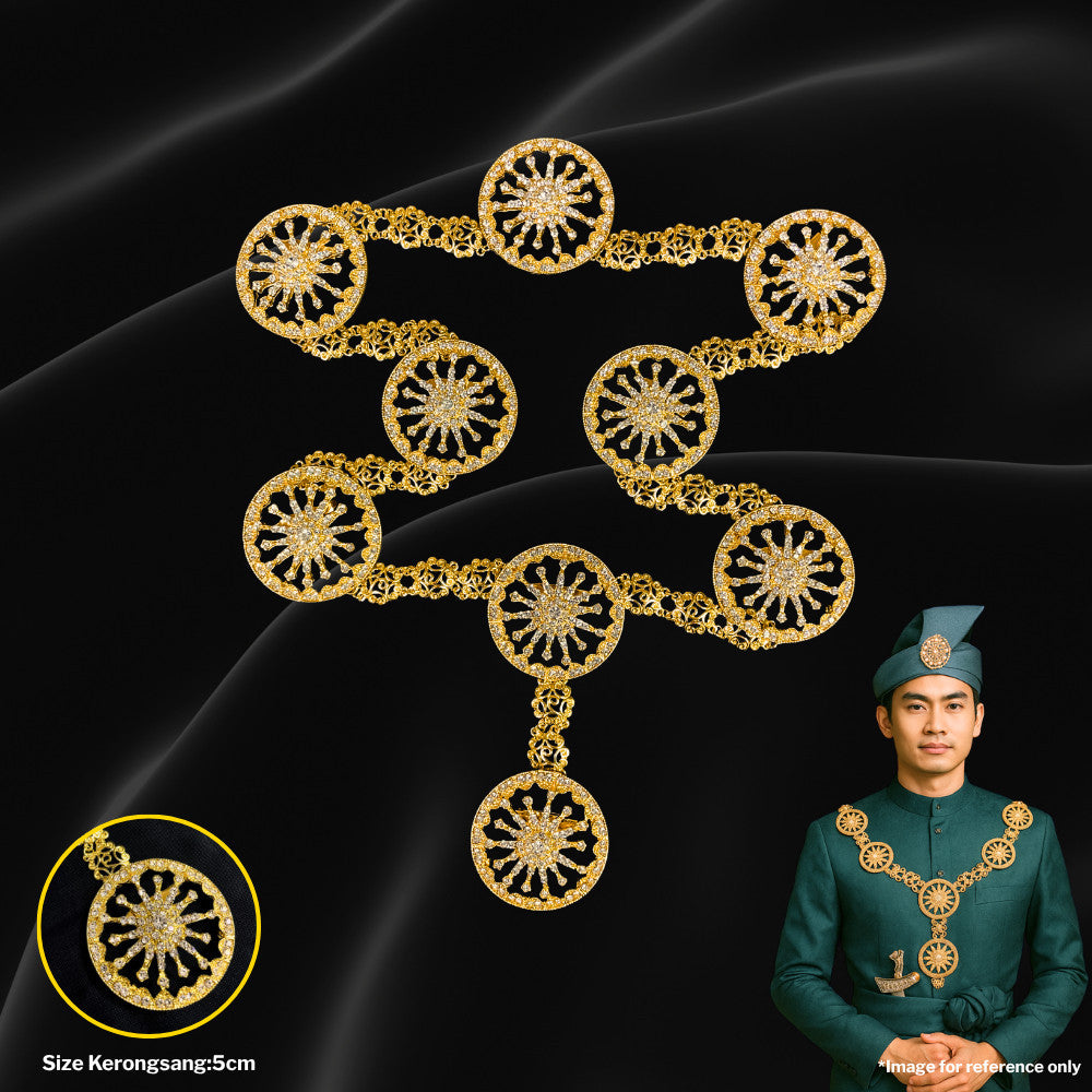 Kerongsang Bahu & Dokoh Rantai Pengantin Lelaki – Alloy Brooch 9 Butir, Majlis Kahwin Baju Melayu