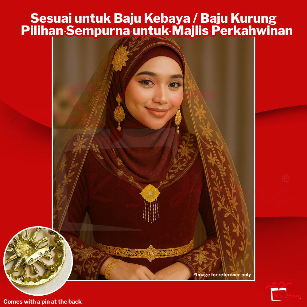 Kerongsang Rantai Panjang Alloy Diamond – Kebaya / Baju Kurung Brooch Hiasan Pengantin Perkahwinan