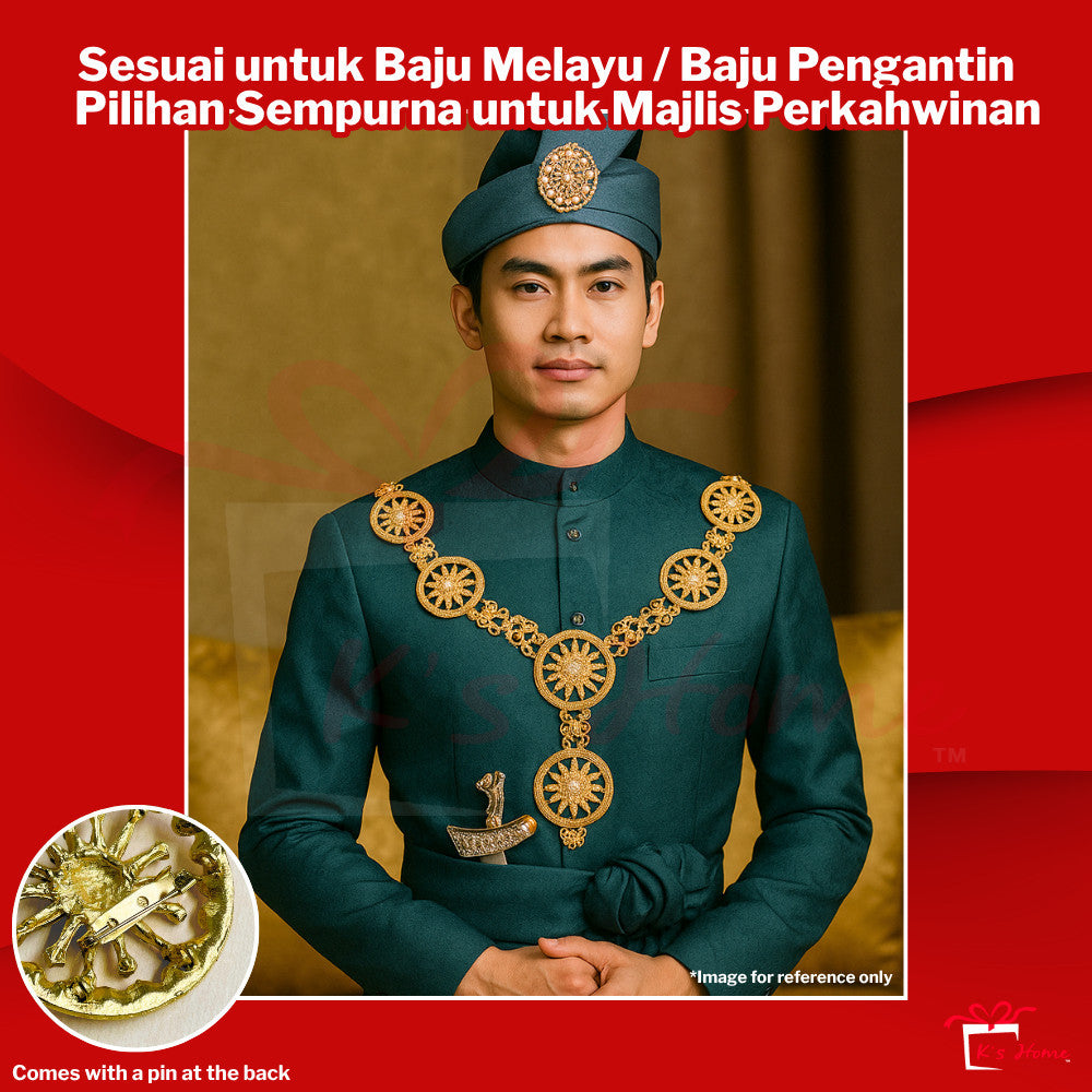 Kerongsang Bahu & Dokoh Rantai Pengantin Lelaki – Alloy Brooch 9 Butir, Majlis Kahwin Baju Melayu