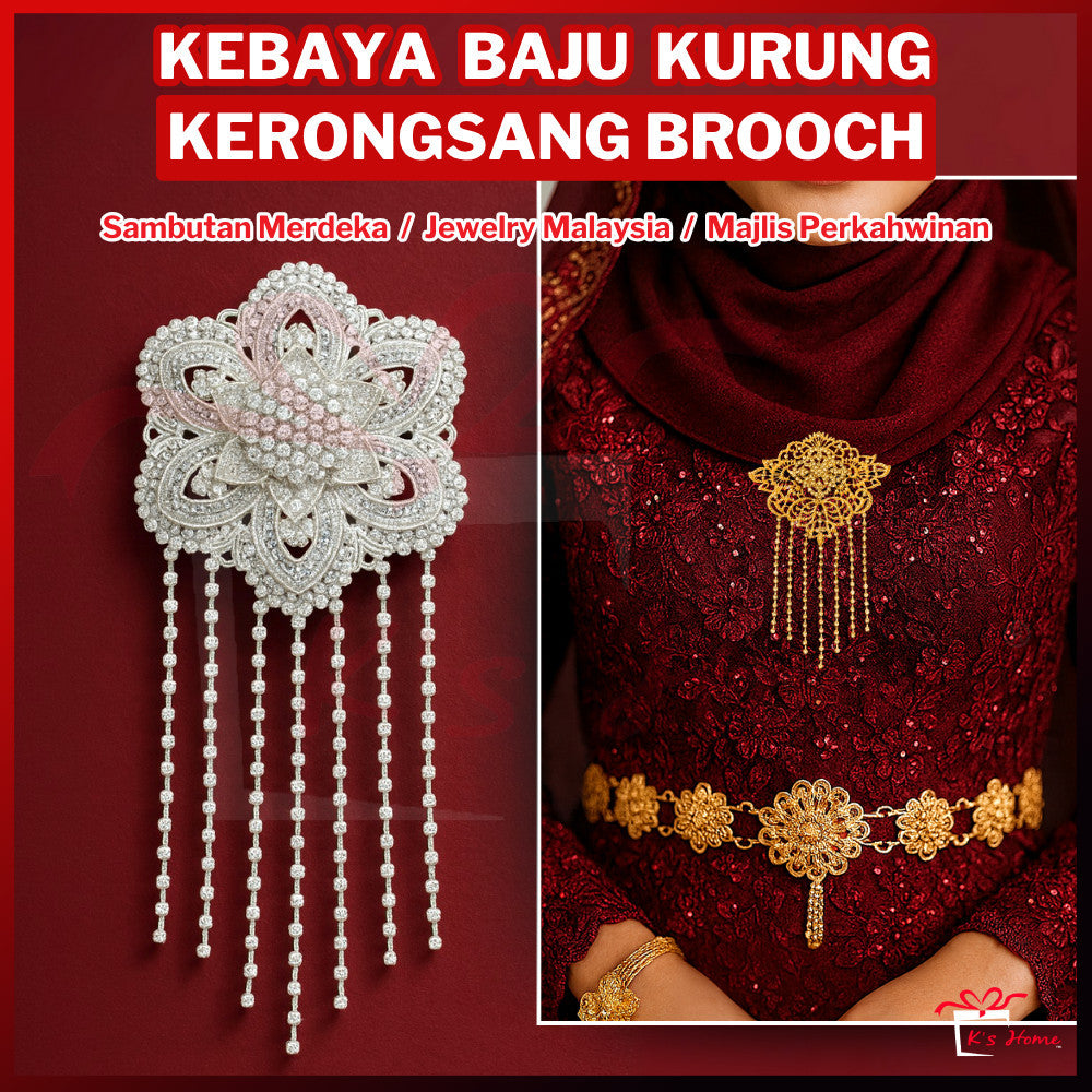 Kerongsang Rantai Panjang Alloy Diamond – Kebaya / Baju Kurung Brooch Hiasan Pengantin Perkahwinan