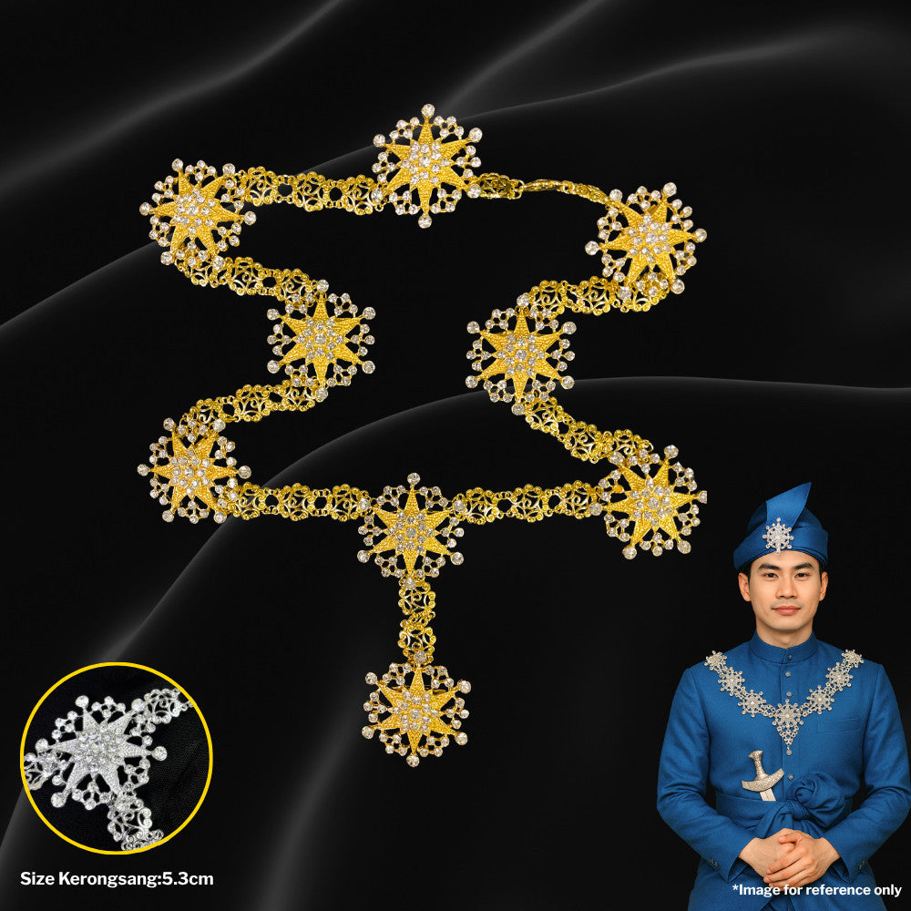 Kerongsang Bahu & Dokoh Rantai Pengantin Lelaki – Alloy Brooch 9 Butir, Majlis Kahwin Baju Melayu