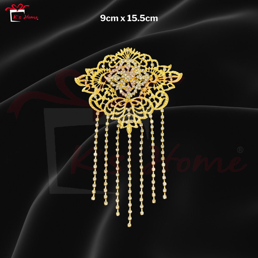 Kerongsang Rantai Panjang Alloy Diamond – Kebaya / Baju Kurung Brooch Hiasan Pengantin Perkahwinan