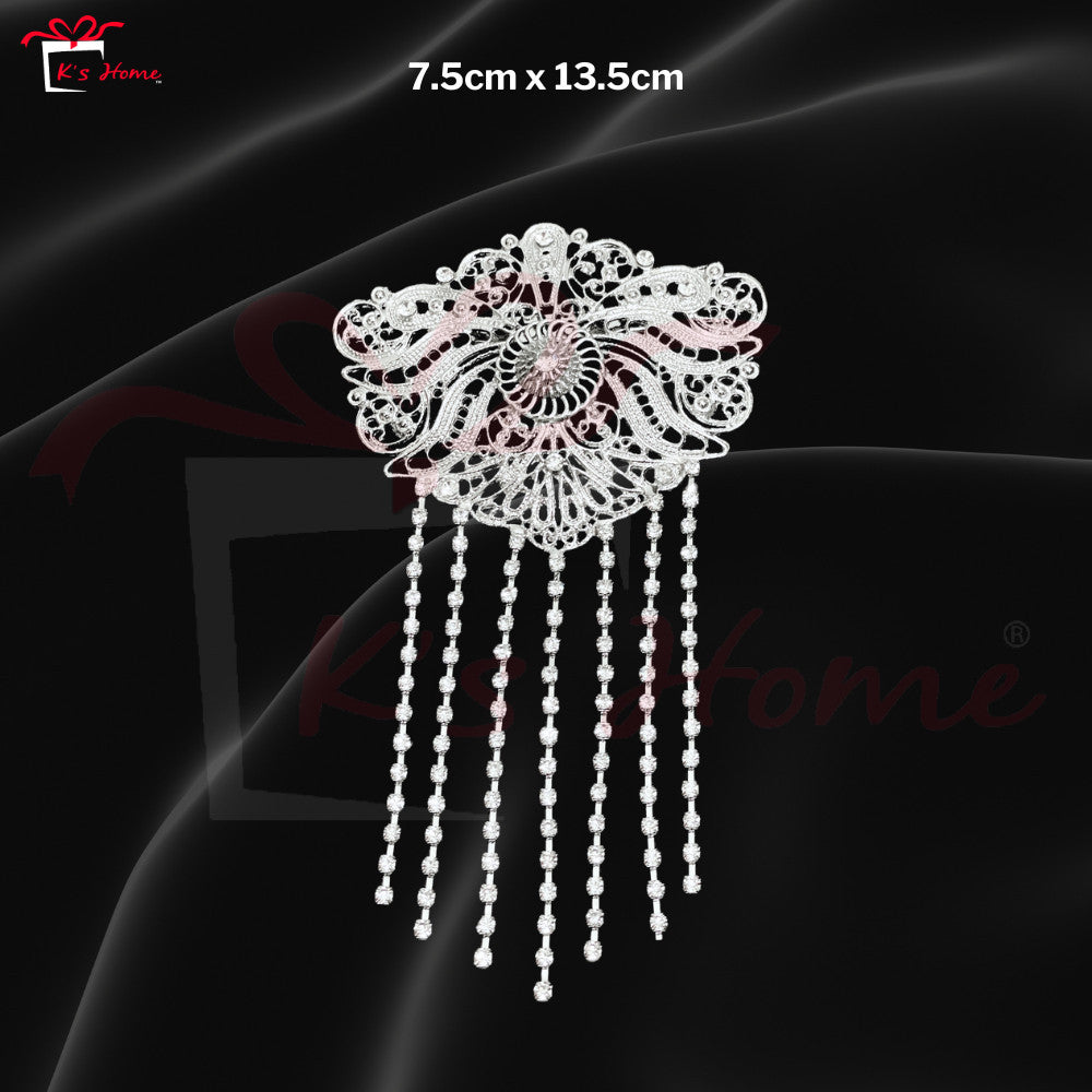 Kerongsang Rantai Panjang Alloy Diamond – Kebaya / Baju Kurung Brooch Hiasan Pengantin Perkahwinan