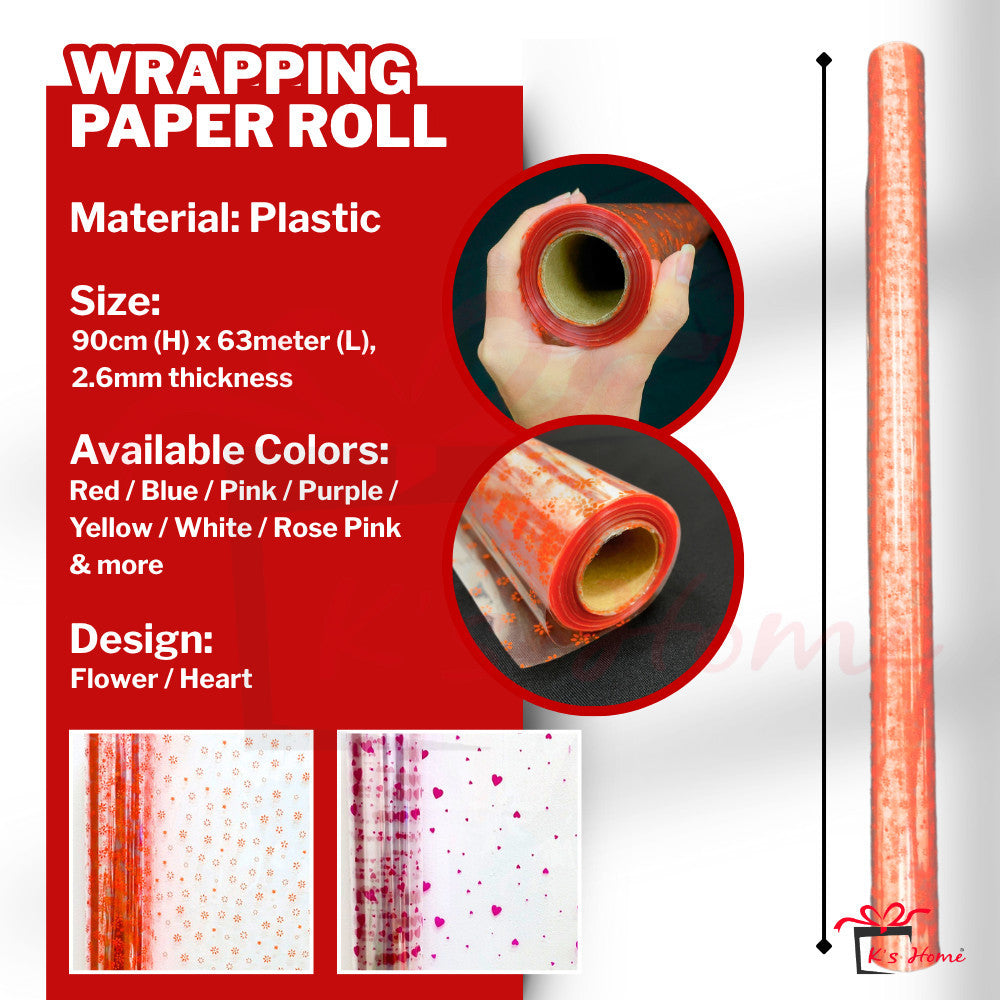 (63meter) Plastic Hamper Heart Flower Shape Balut Wrapping Sambul Plstic Hamper Plastik Pembalut Paper