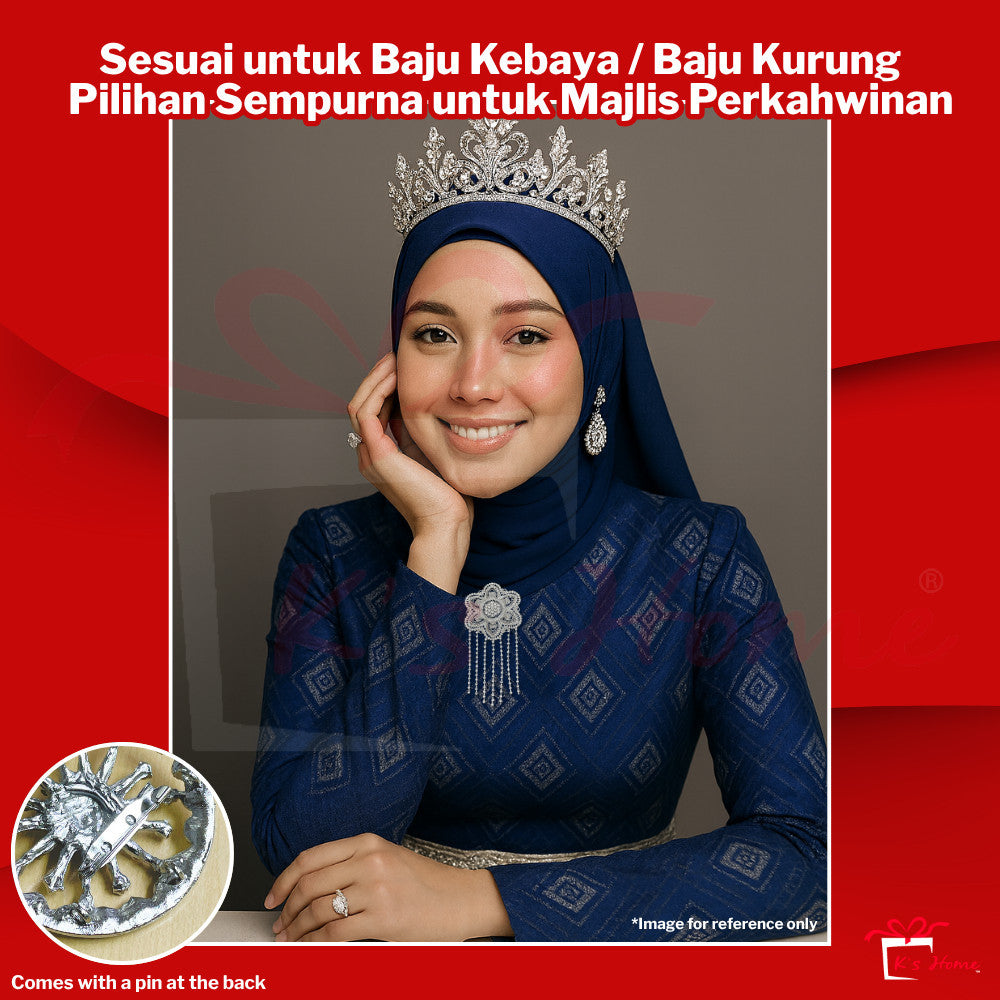 Kerongsang Rantai Panjang Alloy Diamond – Kebaya / Baju Kurung Brooch Hiasan Pengantin Perkahwinan