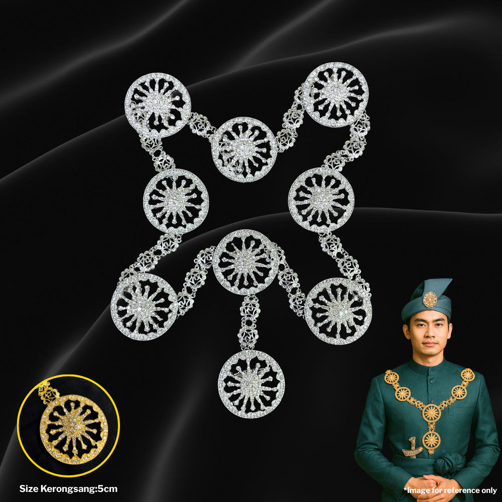 Kerongsang Bahu & Dokoh Rantai Pengantin Lelaki – Alloy Brooch 9 Butir, Majlis Kahwin Baju Melayu