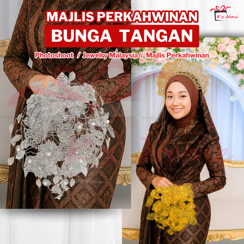 Bunga Tangan Kahwin Pengantin Emas/Silver Premium – 34cm & 50cm