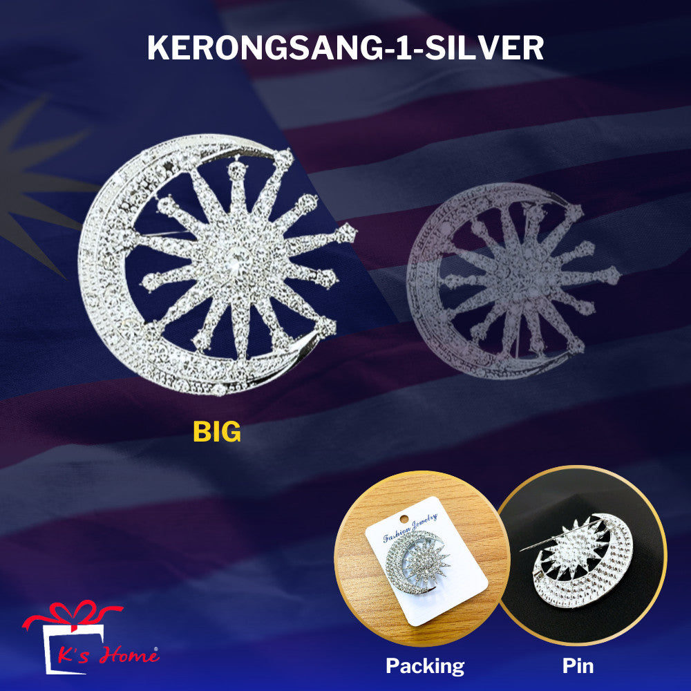 Kerongsang Bulan Bintang Diamond Pin Tudung Songkok Badge Merdeka Majlis Gold Silver Full Bright