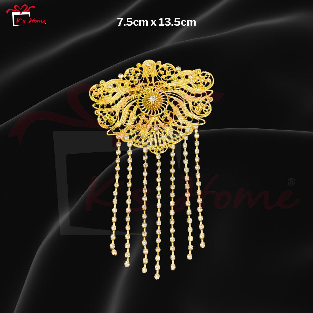Kerongsang Rantai Panjang Alloy Diamond – Kebaya / Baju Kurung Brooch Hiasan Pengantin Perkahwinan