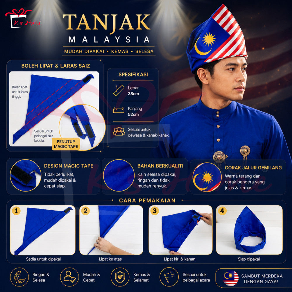 Barang Merdeka Malaysia 🇲🇾  Tanjak, Cap, Sash, Gelang, Badge, Kerongsang | Aksesori Hari Kebangsaan Ready Stock