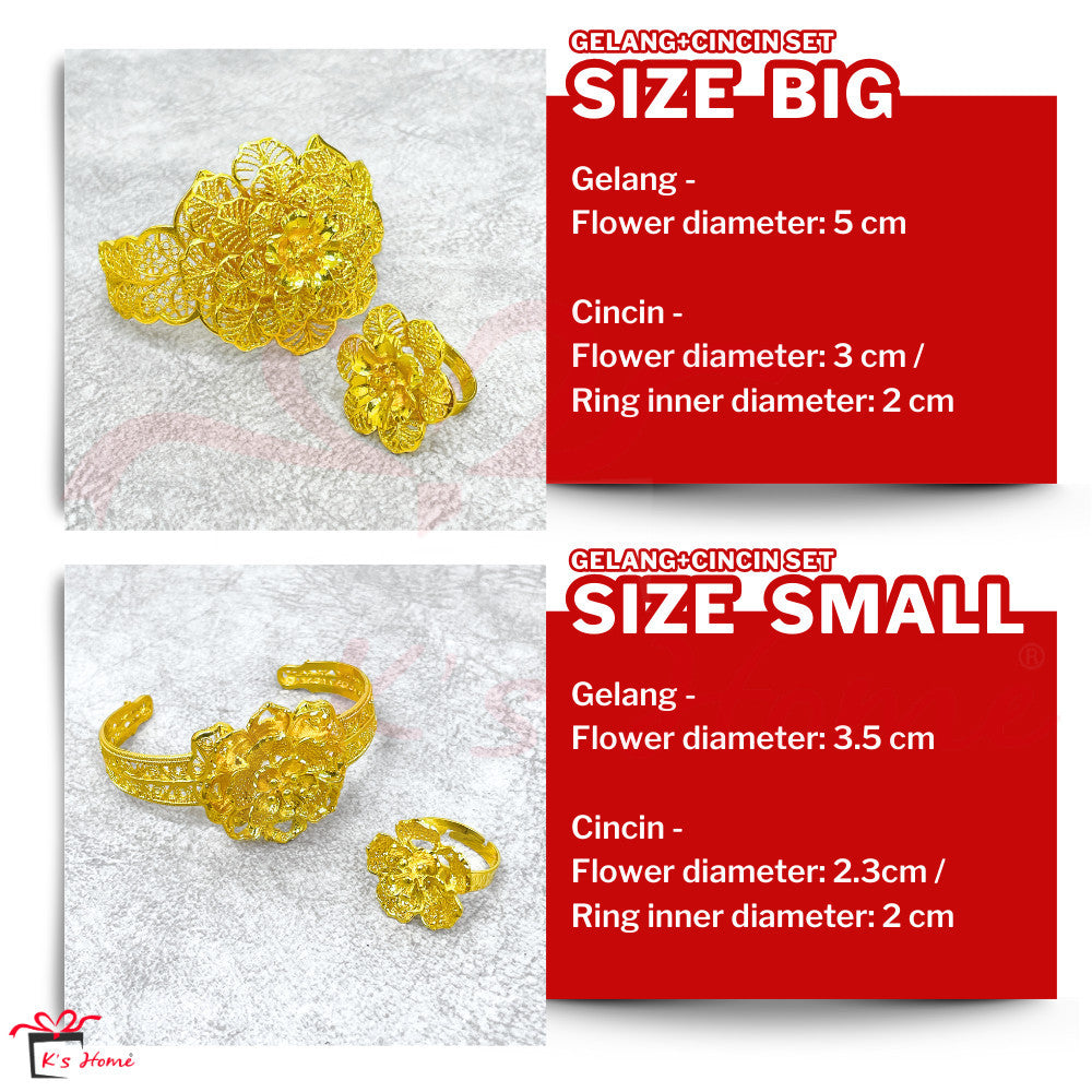 Gelang Tangan Cincin set Tradisional Gold Color Size Kanak-Kanak Dewasa
