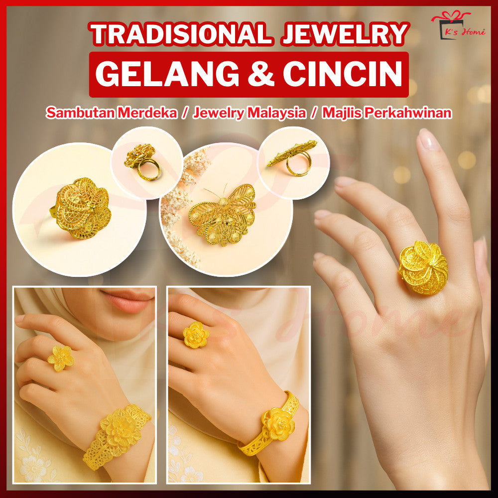 Gelang Tangan Cincin set Tradisional Gold Color Size Kanak-Kanak Dewasa