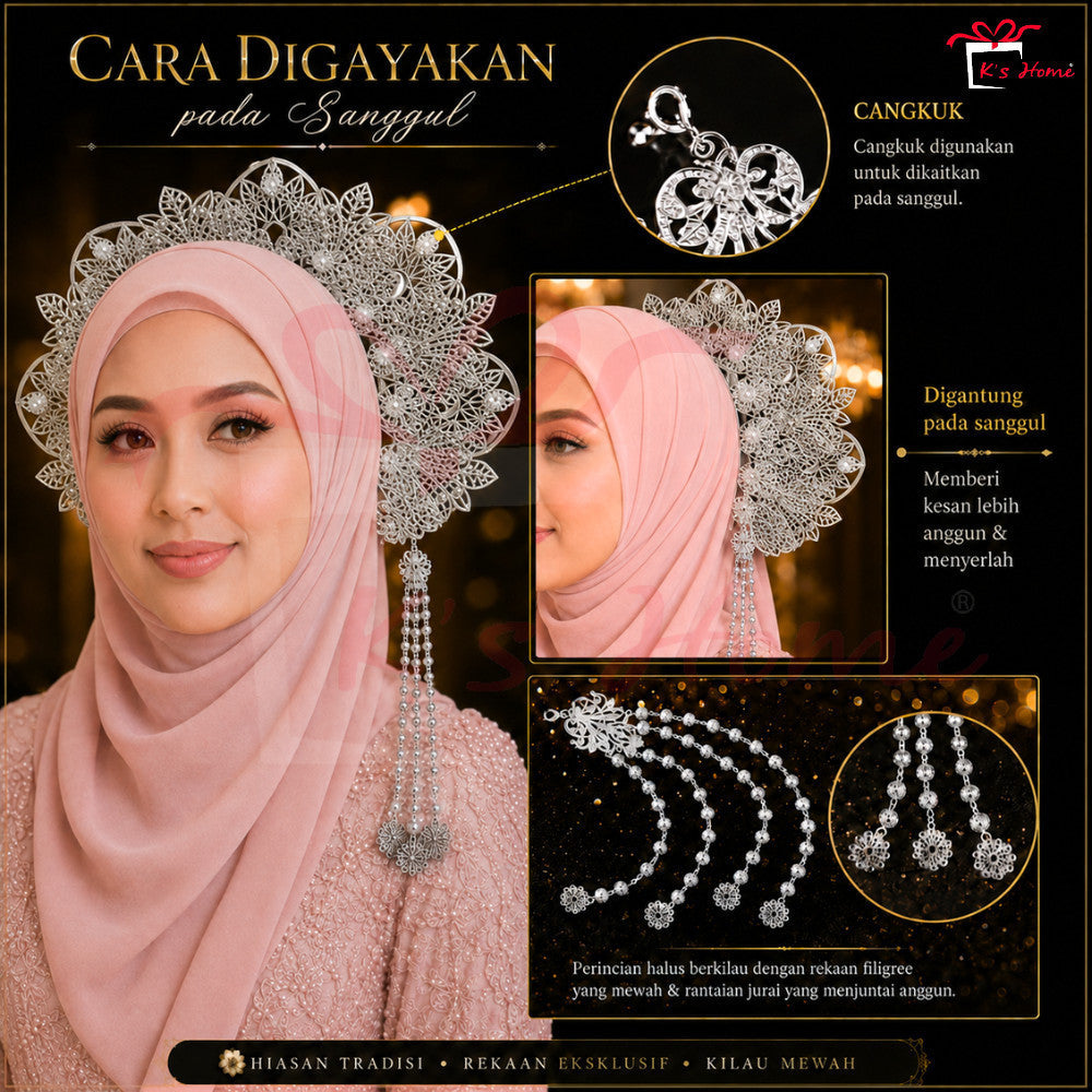 Jurai Sanggul Lintang Cangkuk Gold Silver Premium Aksesori Sanggul Pengantin Tradisional Ready Stock