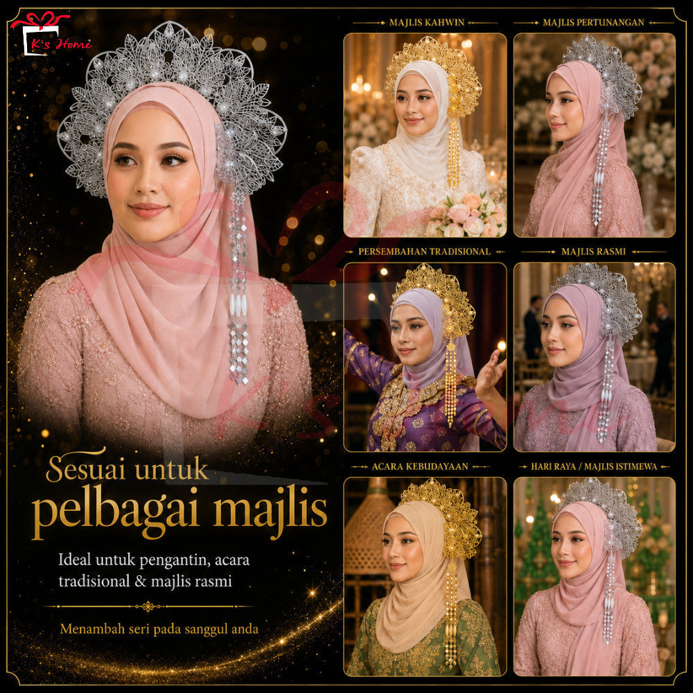 Jurai Sanggul Lintang Cangkuk Gold Silver Premium Aksesori Sanggul Pengantin Tradisional Ready Stock