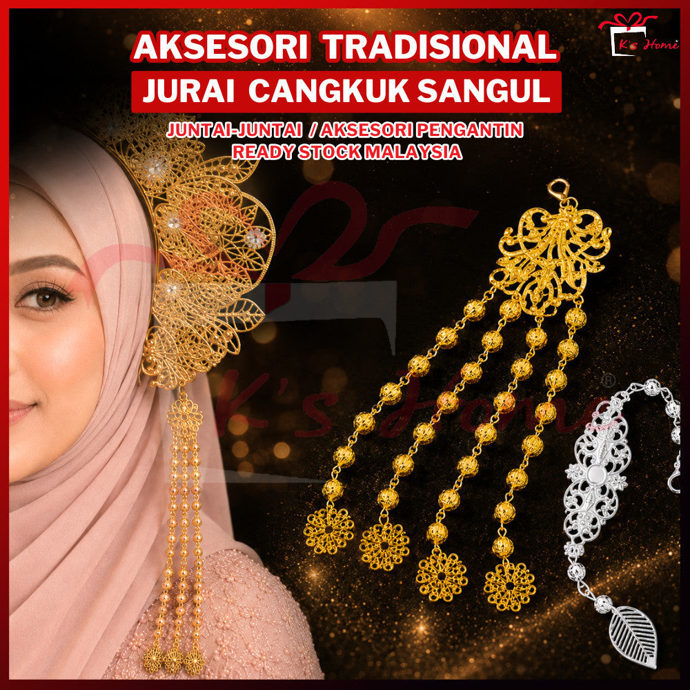 Jurai Sanggul Lintang Cangkuk Gold Silver Premium Aksesori Sanggul Pengantin Tradisional Ready Stock