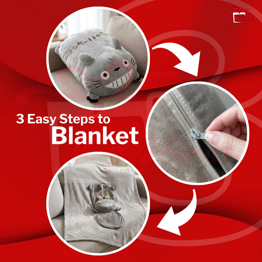 2in1 Pillow Blanket Plush Flannel Soft Cushion Zip Travel Office Nap Bantal Selimut 2合1枕头被毯 午休被毯 车用被