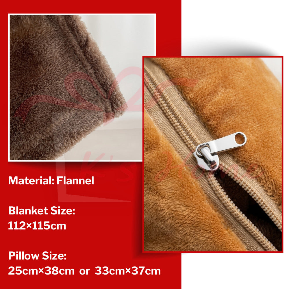 2in1 Pillow Blanket Plush Flannel Soft Cushion Zip Travel Office Nap Bantal Selimut 2合1枕头被毯 午休被毯 车用被