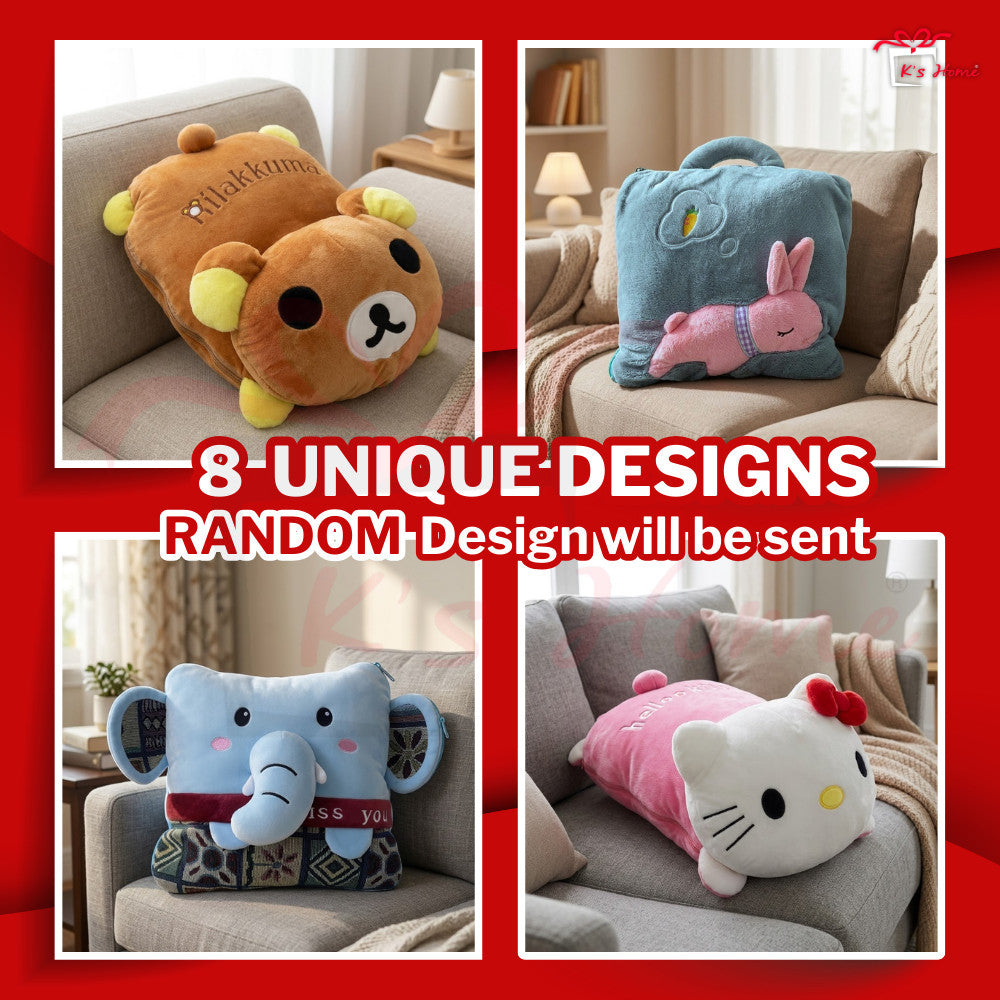 2in1 Pillow Blanket Plush Flannel Soft Cushion Zip Travel Office Nap Bantal Selimut 2合1枕头被毯 午休被毯 车用被
