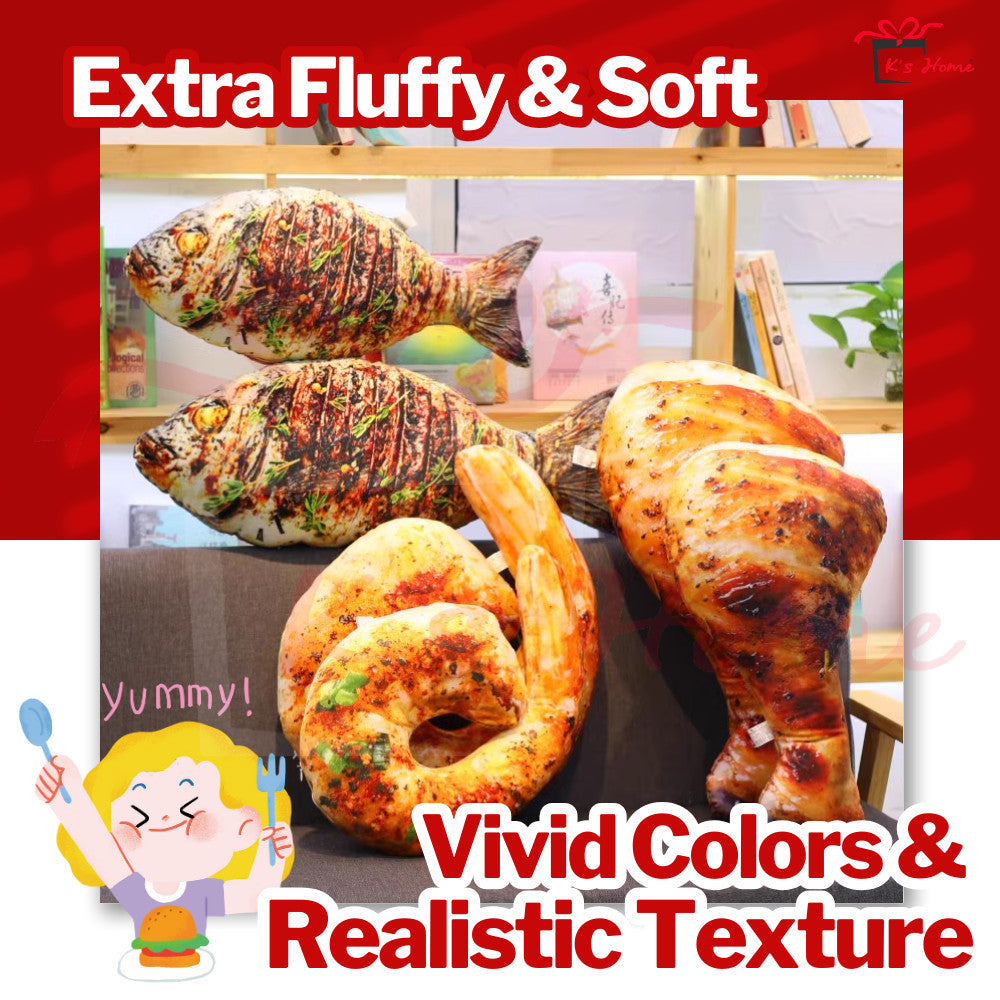 3D Food Pillow 🍗 Cute Burger/Ayam Peha/Pizza Soft Cushion Gift【MY' Ready Stock】