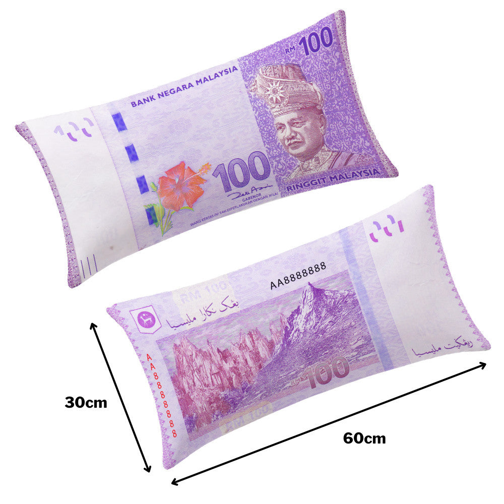 (Washable) Malaysia Money Pillow RM100 RM50 With Zip 马币爆红钞票枕头 # Bantal Ringgit Malaya + Zip