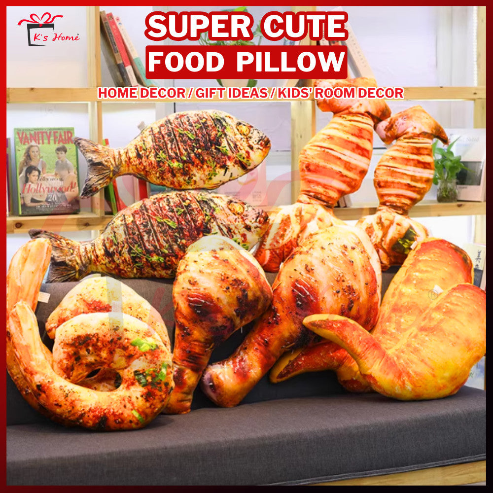 3D Food Pillow 🍗 Cute Burger/Ayam Peha/Pizza Soft Cushion Gift【MY' Ready Stock】