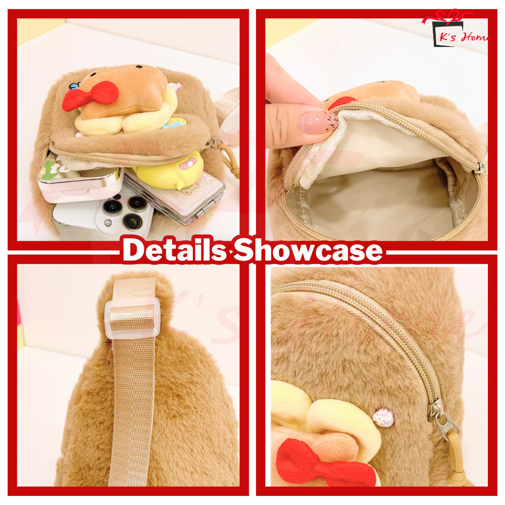 Capybara Plush Chest Bag | Adjustable Strap | Soft & Cute | Bag Kanak-Kanak MY Ready Stock