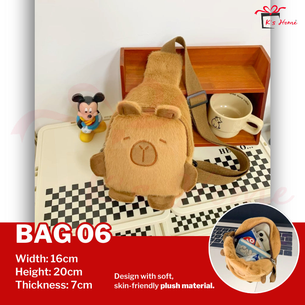 Capybara Plush Chest Bag | Adjustable Strap | Soft & Cute | Bag Kanak-Kanak MY Ready Stock