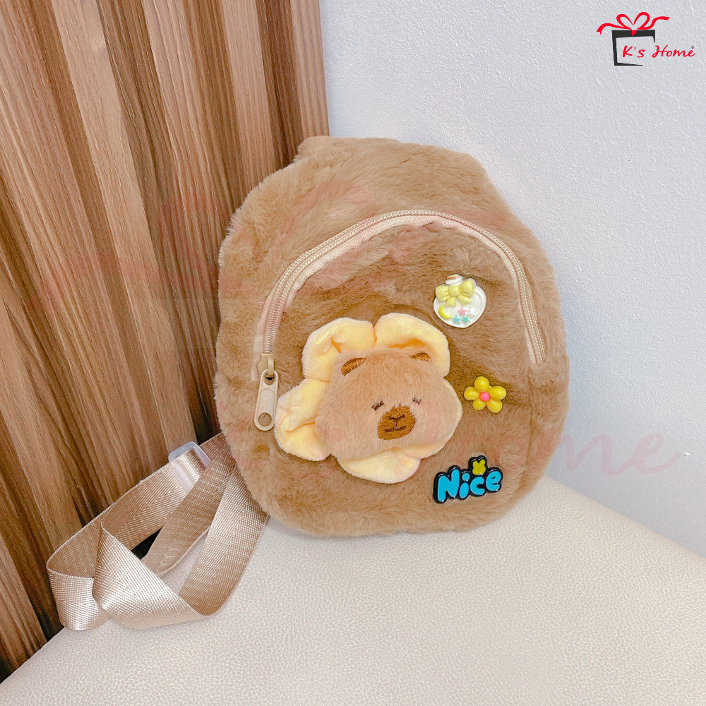Capybara Plush Chest Bag | Adjustable Strap | Soft & Cute | Bag Kanak-Kanak MY Ready Stock