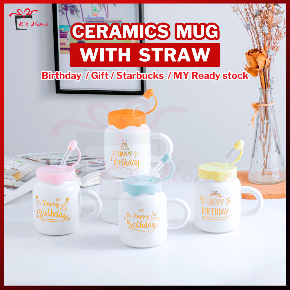 Cawan Seramik + Glass Straw | Stylish, Eco-Friendly & Ready Stock