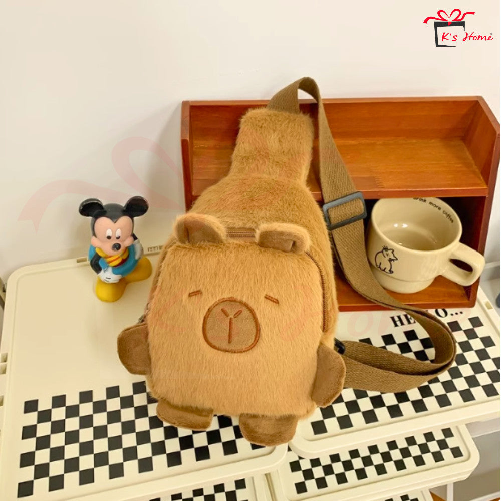 Capybara Plush Chest Bag | Adjustable Strap | Soft & Cute | Bag Kanak-Kanak MY Ready Stock